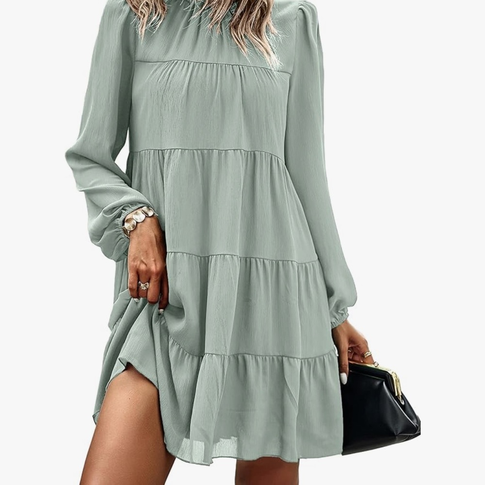 Chic Long Sleeve Sage Dress